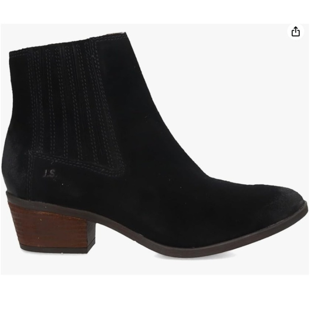 Josef Seibel Black Suede Leather Block Heel Western Ankle Boots EU 38
